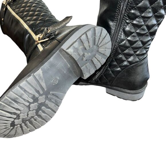 Cambridge Select Women's Riding Boots Black Block Heels Mid Calf Buckle Zip 7.5 - Picture 5 of 8